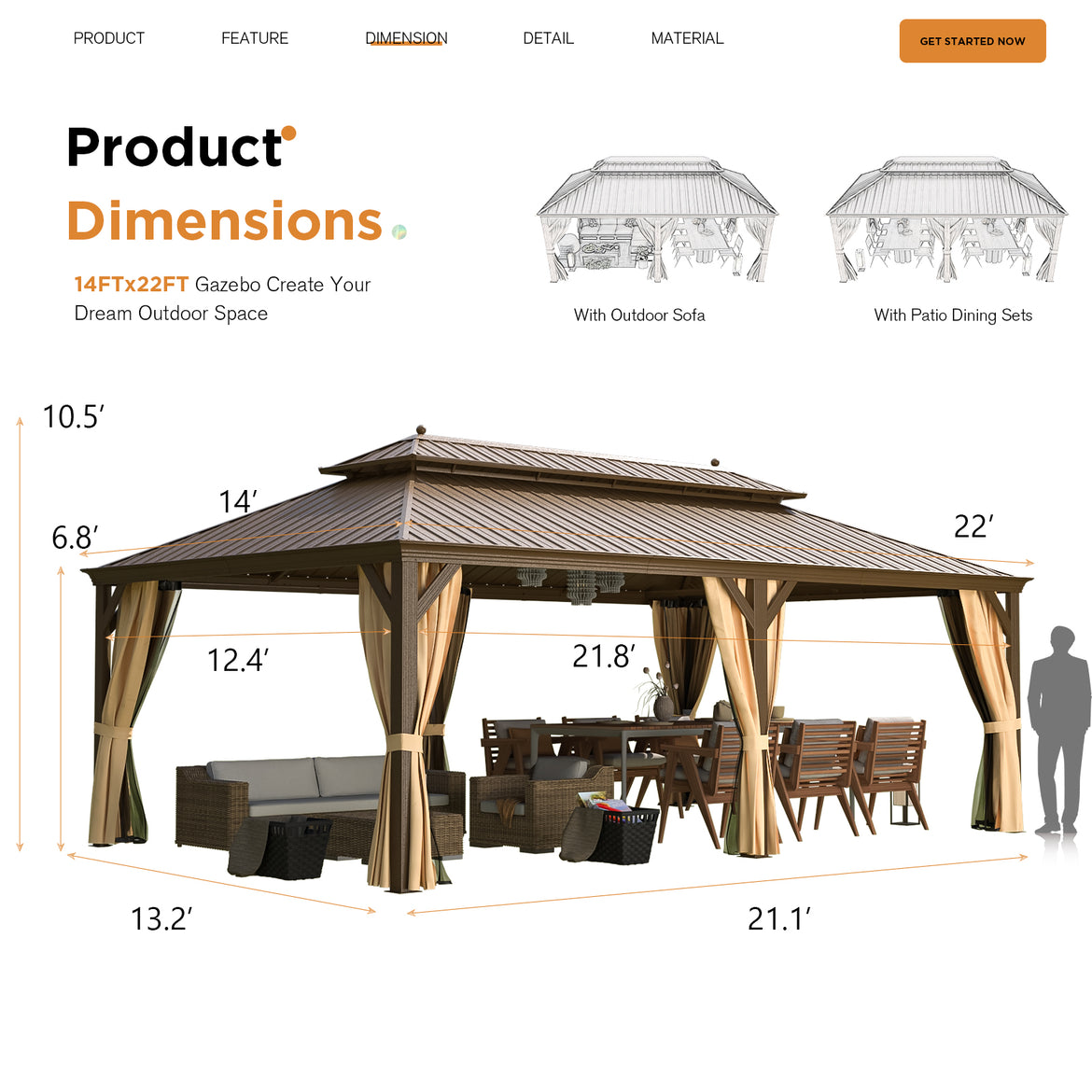 Erommy 12' X 12' Outdoor Canopy Gazebo, Double Roof Patio Gazebo Steel