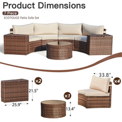 EROMMY Outdoor Patio Furniture Set, 7-Piece Half-Moon Wicker Patio Sofa Set with Storage Table, Brown & Beige