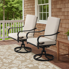 EROMMY Patio Swivel Chairs Set of 2, Heavy Duty Outdoor Dining Chairs with Full Rattan Backrest, All-Weather Swivel Rocker Chair for Lawn, Porch or Garden, Beige