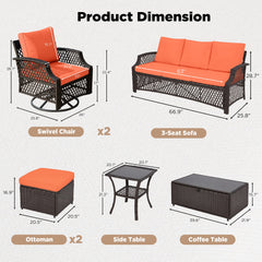 EROMMY 7 Piece Patio Furniture Set, Rattan Outdoor Sectional for Deck Backyard Porch (Orange)