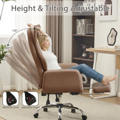 EROMMY Ergonomic Cross Legged Office Chair with Footrest,Big and Tall Leather Executive Chair with Reversible Armrest,Lumbar Pillow and Wheels,155° Reclining Computer Wide Desk Chair for Home,Office (Brown)