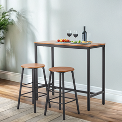 EROMMY Vintage Industrial Pub Table, Wooden Top with Black Iron Base, Walnut