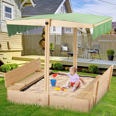 EROMMY Kids Sandbox with Cover,Height Adjustable Roof,for Aged 3-8, with Sand Protection Liner, for Backyard, Beach, Lawn-Erommy