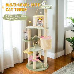 EROMMY Flower Cat Tree Tower, 64 inches Heavy Duty Anti-Scratch Cats Furniture, Multi-Level Cat Condo Activity Center