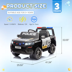 EROMMY Police Car for Kids Ride on, 12V Electric Car Kids Electric Vehicles with Remote Control, Led Lights, Siren, Music, Horns, Black