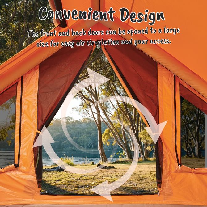 orange outdoor tent Inflatable Tent with Chimney Opening | All-Season Comfort