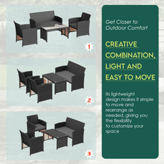 EROMMY 4-Piece Patio Furniture Set, Outdoor Wicker Patio Conversation Set with Cushions, Sofa & Glass Coffee Table, Gray