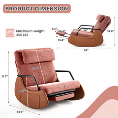 EROMMY Indoor & Outdoor Oversized Rocking Recliner Chair with Side Pockets, Upholstered Plush Seating Glider Rocker with Ajustable High Backrest, Pink