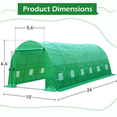 EROMMY 26' x 10' x 7' Greenhouse for Outside Winter Heavy-Duty with Reinforced Frame & 12 Screen Windows, Green