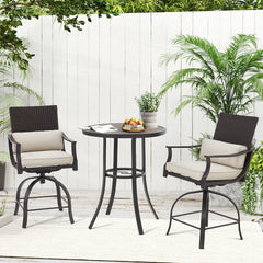 EROMMY 3 Piece Outdoor Patio Set, High Top Patio Bar Set with Round Table and 2 Swivel Dining Chairs with Lumbar Pillow, Beige-Erommy