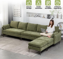 EROMMY L Shaped Sectional Modular Sofa, Convertible Chenille Fabric Couch, Large 5-seat Sectional Couches for Living Room, Green