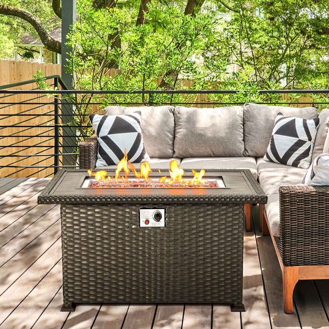 EROMMY 44" Patio Propane Fire Pit Table with Aluminum Frame, Black-Erommy