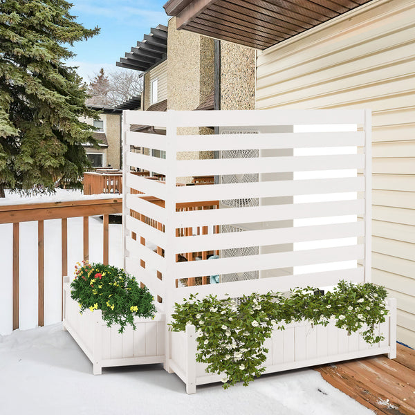 EROMMY 2-Pack No-Dig Privacy Fence Planter, Wood Outdoor Screen Air Conditioner Fence for AC Unit, Trash & Flower Bed, Weather-Resistant, 36" W x 45" H, White