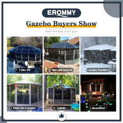 EROMMY 12' x 18' Sunroom, Solarium Gazebo with Aluminum Frame and Polycarbonate Roof, Outdoor, for Garden, Patio, Deck, Lawns