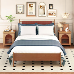 EROMMY Queen Bed Frame, Solid Wooden Bed Frame with PU Leather Headboard, Platform Bed Mattress Foundation, Orange