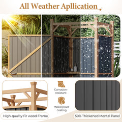 EROMMY Outdoor Shower Enclosure with Lockable Door, Weatherproof Outdoor Shower Stall with Metal Panels, Hooks & Shelves - Perfect for Pool Wash Station, Backyard & Beach Rinse Area Small Version