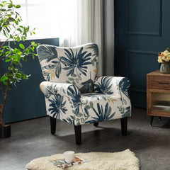 EROMMY Modern Accent Chair,High Back Armchair,Upholstered Fabric Button Single Sofa for Living Room,Bedroom,Blue Leaves