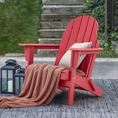 EROMMY Folding Adirondack Chair HDPE Poly Lumber Weather Resistant Balcony Porch Chairs Outdoor Chair for Patio, Lawn, Backyard, RED