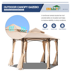 EROMMY 11'x11' Outdoor Gazebo, Patio Canopy with Mosquito Netting, Canopy Tent with Waterproof Double Roof Tops and Steel Frame