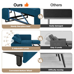 EROMMY 3 IN 1 Futon Sofa Bed Convertible Recliner Lounge for Living Room with Reclining Backrest, Linen, Peacock Blue