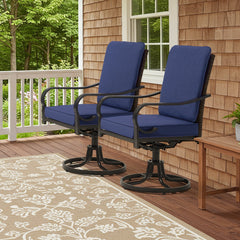 EROMMY Patio Swivel Chairs Set of 2, Heavy Duty Outdoor Dining Chairs with Full Rattan Backrest, All-Weather Swivel Rocker Chair for Lawn, Porch or Garden, Blue