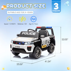 EROMMY Police Car for Kids Ride on, 12V Electric Car Kids Electric Vehicles with Remote Control, Led Lights, Siren, Music, Horns, White