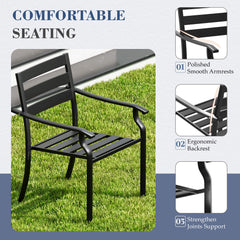 EROMMY 7-Piece Outdoor Patio Dining Set for 6, Round Metal Table with Umbrella Hole & Stackable Chairs