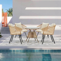 EROMMY All-Weather Patio Dining Chairs Set of 4, w/ Cushions & Armrests, Modern Outdoor Seating, Beige&White