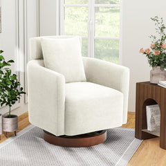 EROMMY Swivel Accent Chair Armchair with Adjustment Headrest, 360° Rotation, Beige