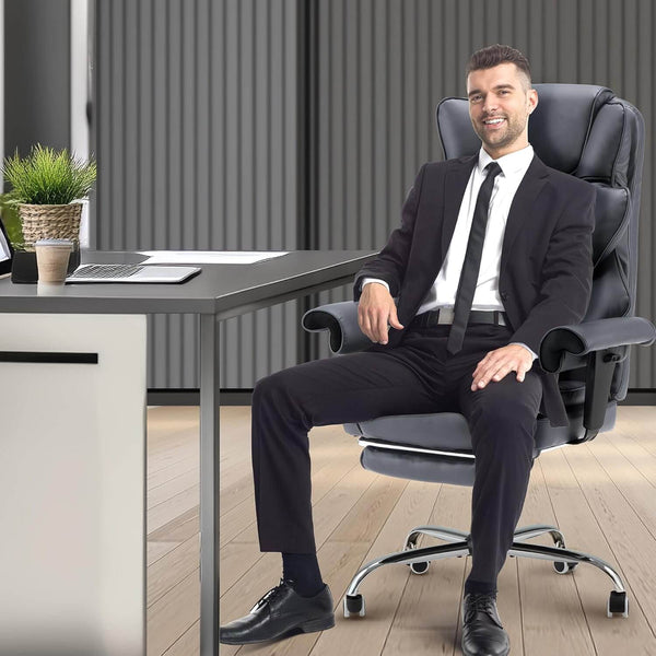 Erommy Office Chair with Footrest and Ergonomic Backrest, Gray
