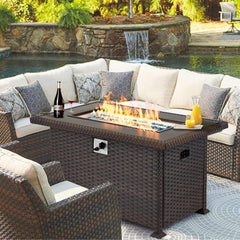 EROMMY 50" Patio Fire Pit Table, 50000 BTU Auto-Ignition, Dark Brown