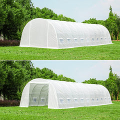 EROMMY 40'×12'×7.5' Greenhouse, Large Walk-in Greenhouse, Portable Greenhouse with 2 Roll-up Zippered Doors&20 Screen Windows, Tunnel Garden Plant, White