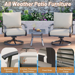 EROMMY Patio Furniture Sets 6 PCS Outdoor Metal Conversation Sets with Ottomans for Garden, Deck and Poolside, Beige