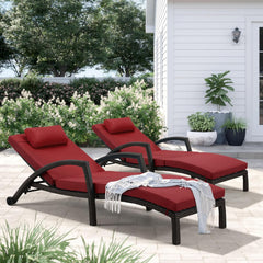 EROMMY Chaise Lounge Chairs Set of 2 for Outside, PE Rattan Wicker Lounge Chair, Wine Red-Erommy