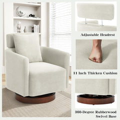 EROMMY Swivel Accent Chair Armchair with Adjustment Headrest, 360° Rotation, Beige