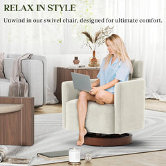 EROMMY Swivel Accent Chair Armchair with Adjustment Headrest, 360° Rotation, Beige