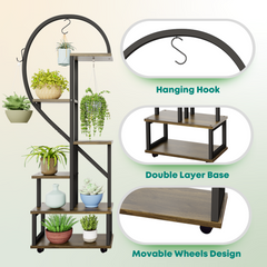 EROMMY 5 Tier Metal Plant Stand 2 Pcs Plant Stands for Indoor Plants Multiple, Plant Shelf for Planter Display with 2 Hooks