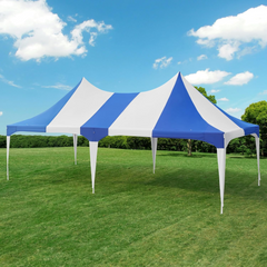 EROMMY 26x13ft Party Tent, Heavy Duty Wedding Tent, Double Peaked Canopy Tent with Pole-Less Event Space, Tent for Party, Event, White & Blue