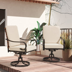 EROMMY Swivel Patio Chairs Set of 2 with Thickened Cushions, Beige