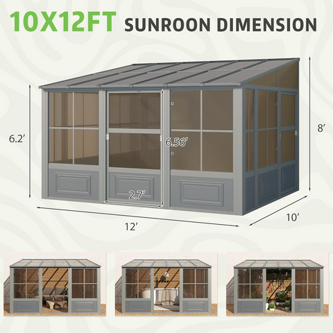 10x12 Wall-Mounted Sunroom | Durable 4-Season Solarium - EROMMY – Erommy