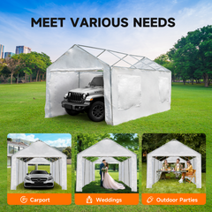 EROMMY 10 x 20 ft Carport Replacement Canopy Cover Side Wall with Window,Easy Installation with Ball Bungees,White (Top and Frame Not Included)