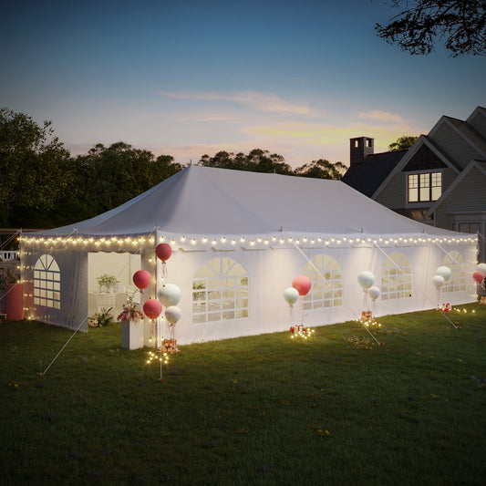 EROMMY 20x40ft Pole Party Tent with Sidewalls, 2 Doors, Carry Bags, PVC Fire Retardant, Large Tents for Parties, Events, Weddings, White