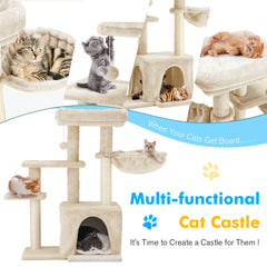 Erommy 33in Castle Condo, Scratching Post, Cat Tree, Crinkle Toy, Beige