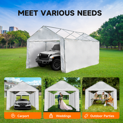 EROMMY 10 x 20 ft Carport Replacement Canopy Cover Side Wall with Zipper Door,Garage Tent Shelter ,White (Top and Frame Not Included)