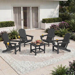 EROMMY 3-Position Adjustable Adirondack Chairs Set of 4, 400LBS HDPE Folding Outdoor Chairs with Cup Holder, Black