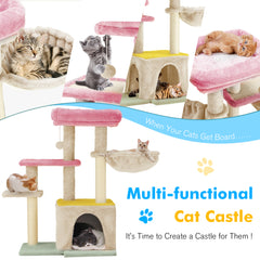 Erommy 33in Castle Condo, Scratching Post, Cat Tree, Crinkle Toy, Colorful