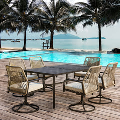 Erommy 5-Piece Patio Dining Set – 66" x 38" Table with Umbrella Hole & 4 Swivel Rattan Chairs, Weather-Resistant for Garden, Backyard, Balcony