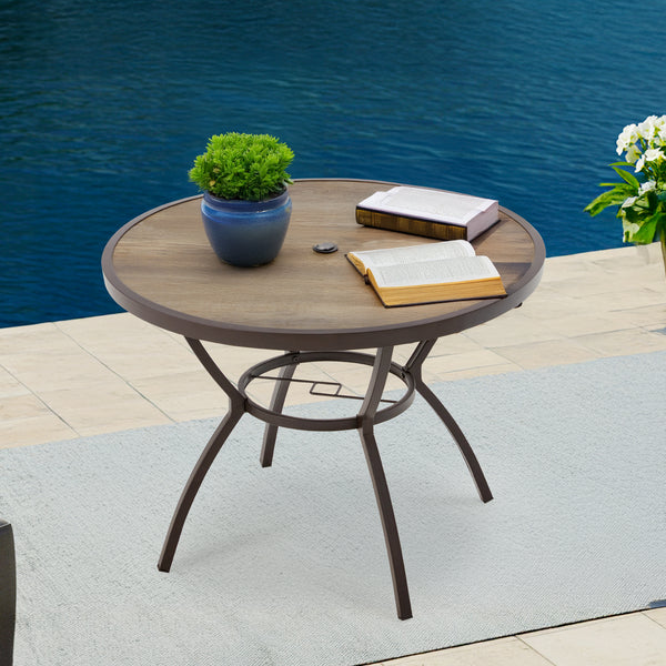 Erommy 38 Inch Outdoor Metal Dining Table with Adjustable Umbrella Hole