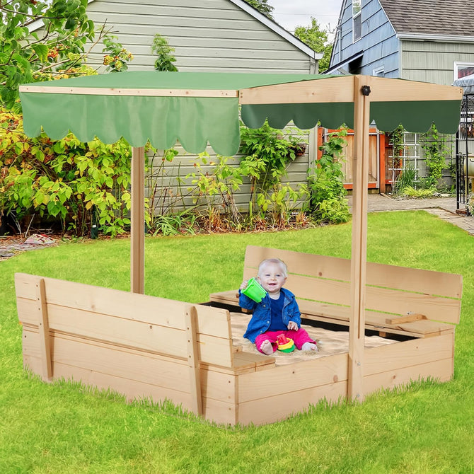 Hivvago Kids Wooden Sandbox With 2 Foldable Bench Seats, 1 Piece - Fry