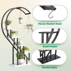 EROMMY 5 Tier Plant Stand Indoor, Heart-Shape Plant Shelf with Hanging Hook, Multiple Planter Display, White